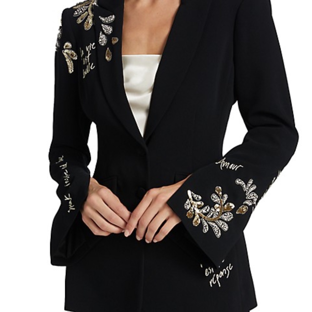$695 Cinq à Sept Cheyenne Sequin Script Blazer.